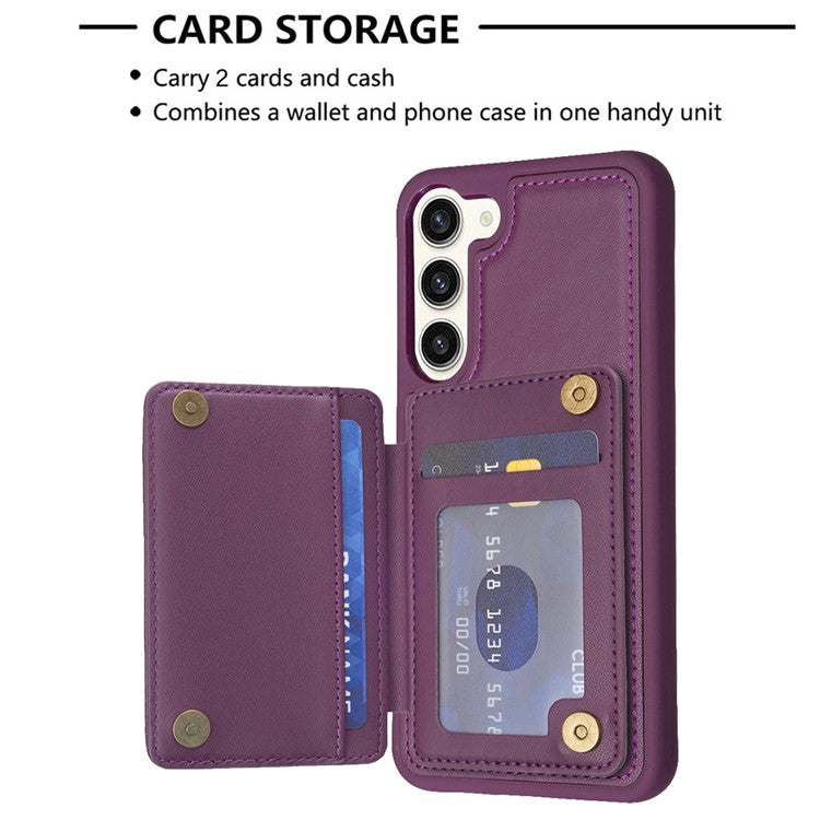 BF25 Phone Case for Samsung Galaxy S23+ Card Holder Kickstand PU Leather Coated TPU Back Cover - Dark Purple