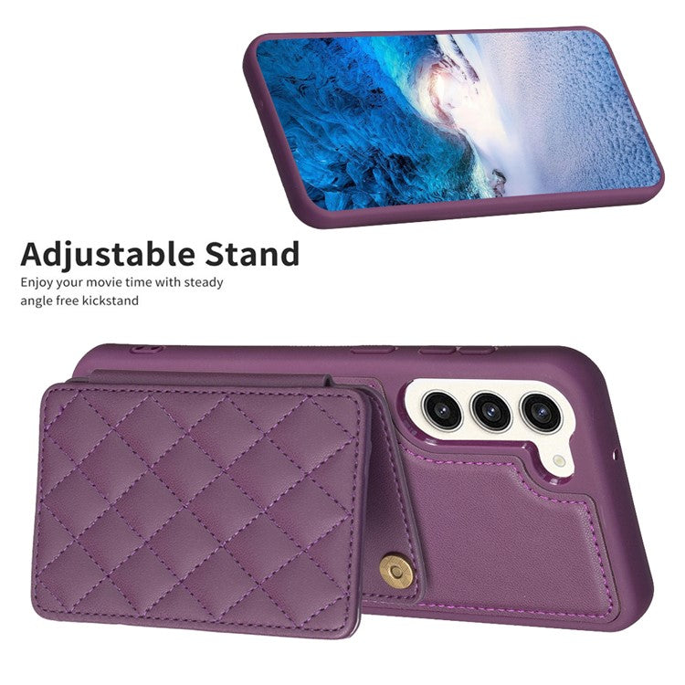 BF25 Phone Case for Samsung Galaxy S23+ Card Holder Kickstand PU Leather Coated TPU Back Cover - Dark Purple