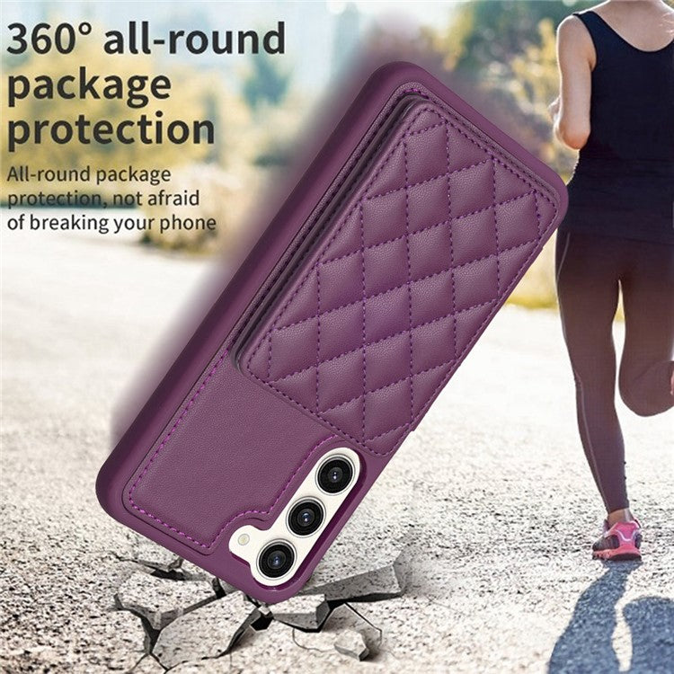 BF25 Phone Case for Samsung Galaxy S23+ Card Holder Kickstand PU Leather Coated TPU Back Cover - Dark Purple