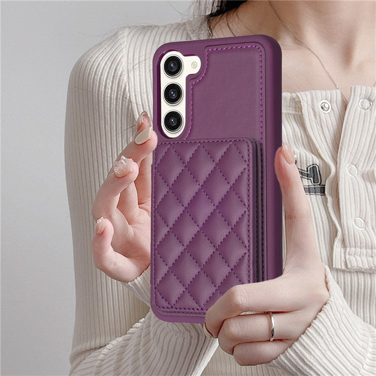 BF25 Phone Case for Samsung Galaxy S23+ Card Holder Kickstand PU Leather Coated TPU Back Cover - Dark Purple