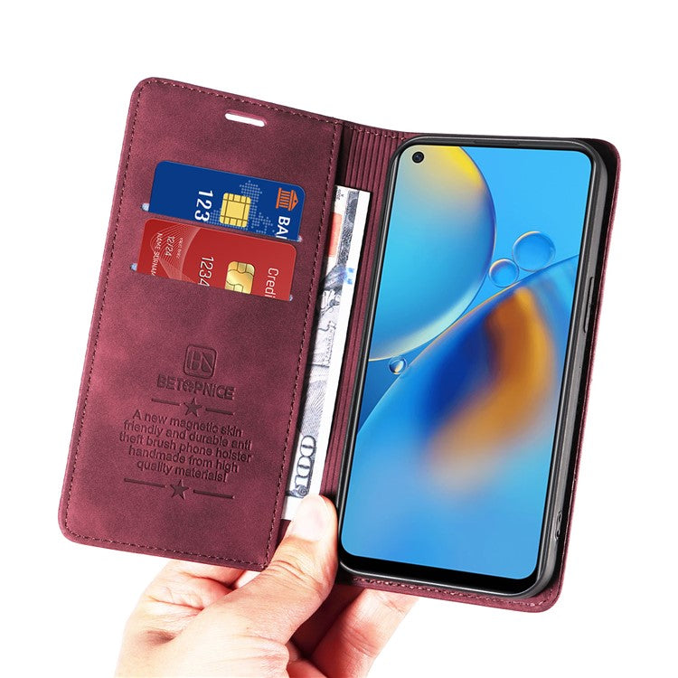 BETOPNICE 003 For Oppo A74 4G / F19 / F19s / A95 4G / Reno6 Lite RFID Blocking Flip Stand Leather Phone Case Wallet Cover - Red