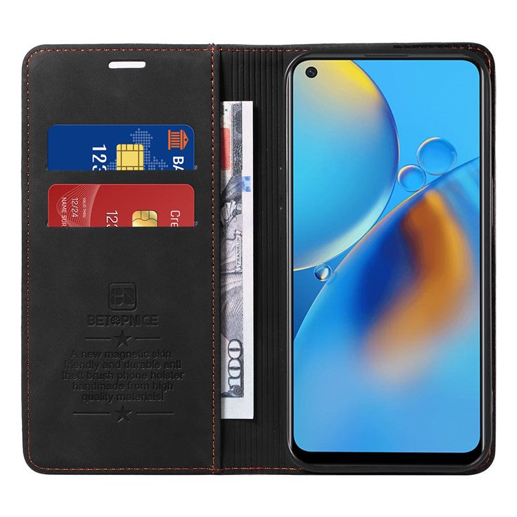 BETOPNICE 003 For Oppo A74 4G / F19 / F19s / A95 4G / Reno6 Lite RFID Blocking Flip Stand Leather Phone Case Wallet Cover - Black