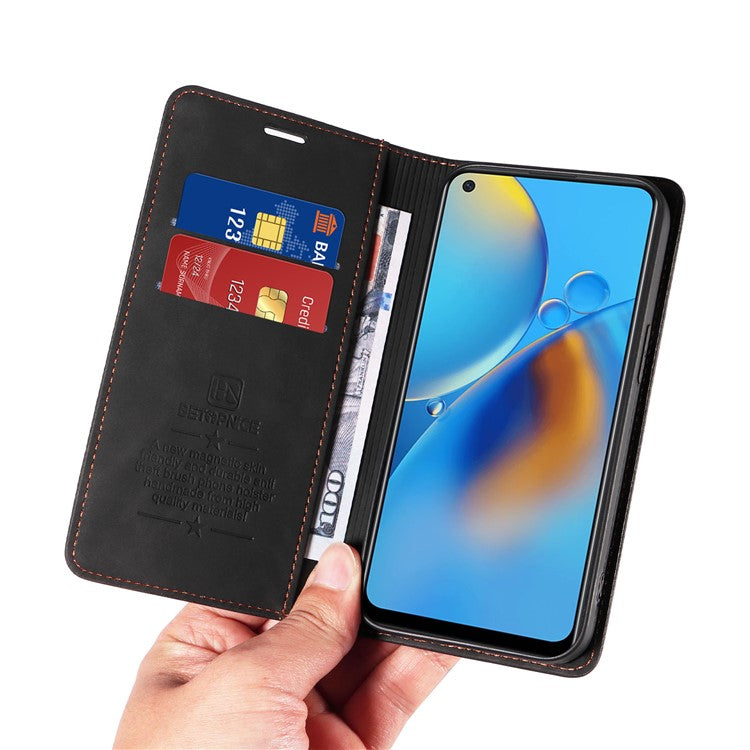 BETOPNICE 003 For Oppo A74 4G / F19 / F19s / A95 4G / Reno6 Lite RFID Blocking Flip Stand Leather Phone Case Wallet Cover - Black