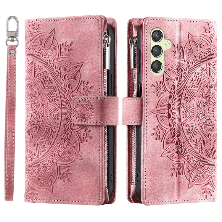 For Samsung Galaxy A25 5G (Global) (161.0 x 76.5 x 8.3mm) Wallet Zipper Leather Stand Flip Cover with Strap - Rose Gold