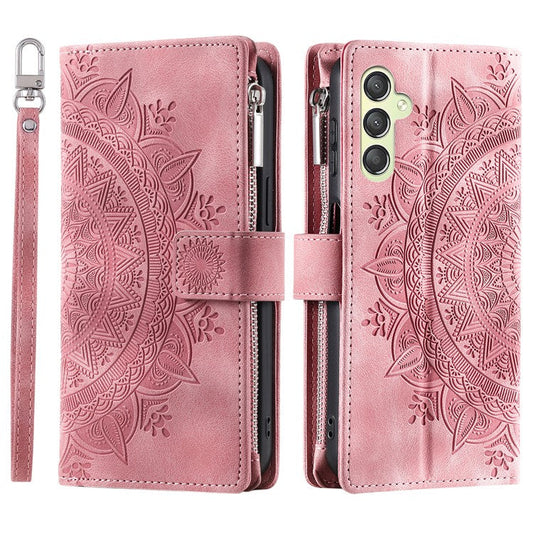 For Samsung Galaxy A25 5G (Global) (161.0 x 76.5 x 8.3mm) Wallet Zipper Leather Stand Flip Cover with Strap - Rose Gold