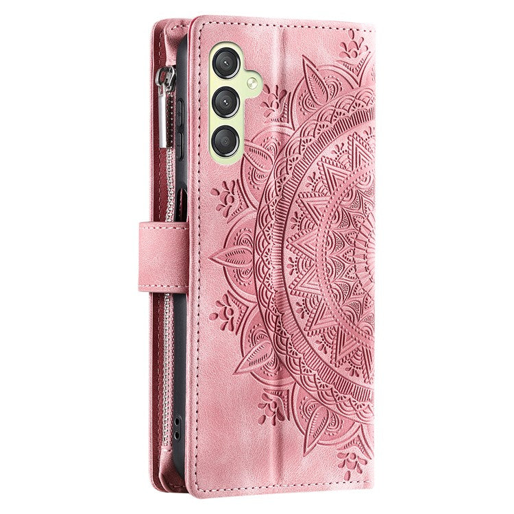 For Samsung Galaxy A25 5G (Global) (161.0 x 76.5 x 8.3mm) Wallet Zipper Leather Stand Flip Cover with Strap - Rose Gold