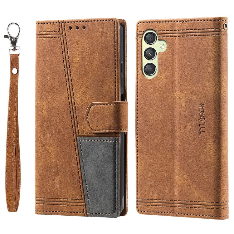 TTUDRCH Style 004 for Samsung Galaxy S23 FE Wrist Strap Splicing PU Leather Case RFID Blocking Wallet Foldable Stand Cover - Brown