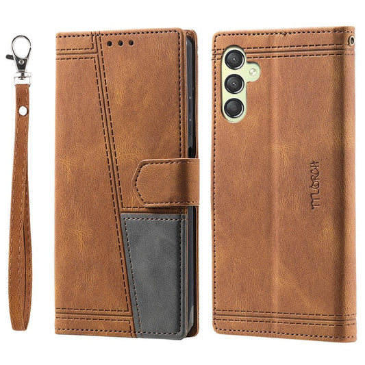 TTUDRCH Style 004 for Samsung Galaxy S23 FE Wrist Strap Splicing PU Leather Case RFID Blocking Wallet Foldable Stand Cover - Brown