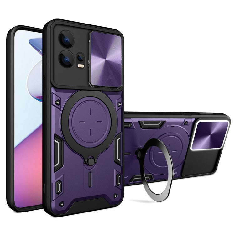 For Motorola Edge 30 Fusion 5G / Moto S30 Pro 5G Phone Cover Slide Camera Lid PC+TPU Case with Ring Kickstand - Purple