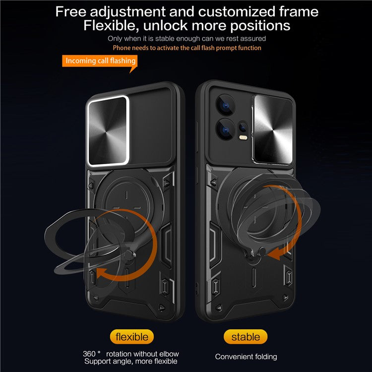 For Motorola Edge 30 Fusion 5G / Moto S30 Pro 5G Phone Cover Slide Camera Lid PC+TPU Case with Ring Kickstand - Silver