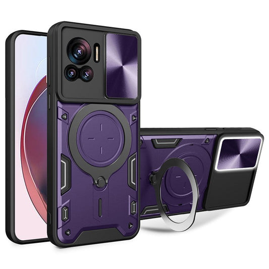 PC+TPU Cover for Motorola Edge 30 Ultra 5G / Moto X30 Pro 5G Slide Camera Lid Ring Kickstand Phone Back Protector Case - Purple