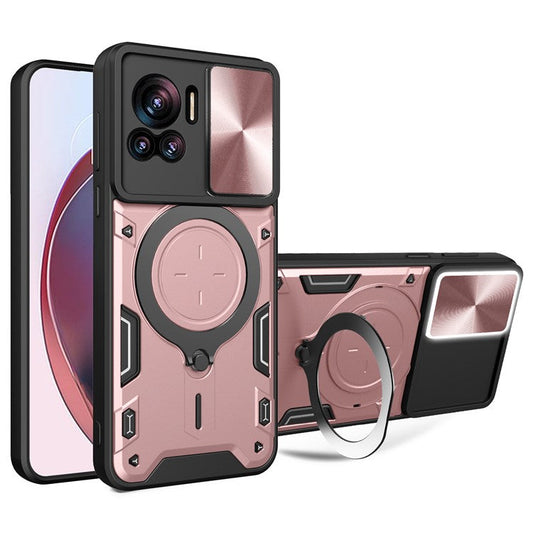 PC+TPU Cover for Motorola Edge 30 Ultra 5G / Moto X30 Pro 5G Slide Camera Lid Ring Kickstand Phone Back Protector Case - Pink