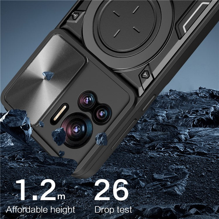 PC+TPU Cover for Motorola Edge 30 Ultra 5G / Moto X30 Pro 5G Slide Camera Lid Ring Kickstand Phone Back Protector Case - Blue