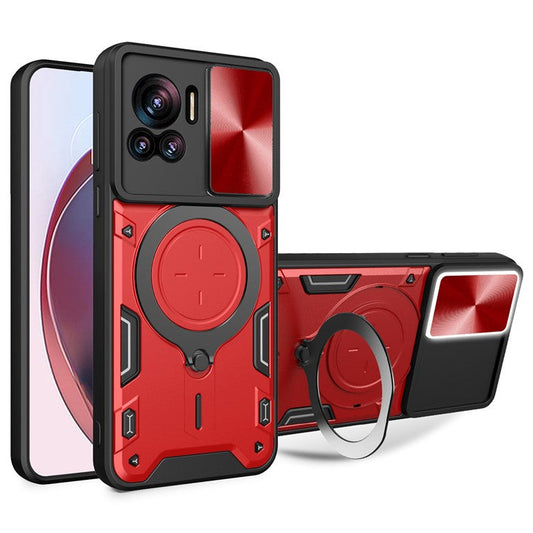 PC+TPU Cover for Motorola Edge 30 Ultra 5G / Moto X30 Pro 5G Slide Camera Lid Ring Kickstand Phone Back Protector Case - Red
