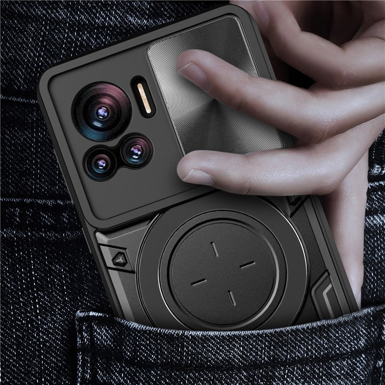 PC+TPU Cover for Motorola Edge 30 Ultra 5G / Moto X30 Pro 5G Slide Camera Lid Ring Kickstand Phone Back Protector Case - Red