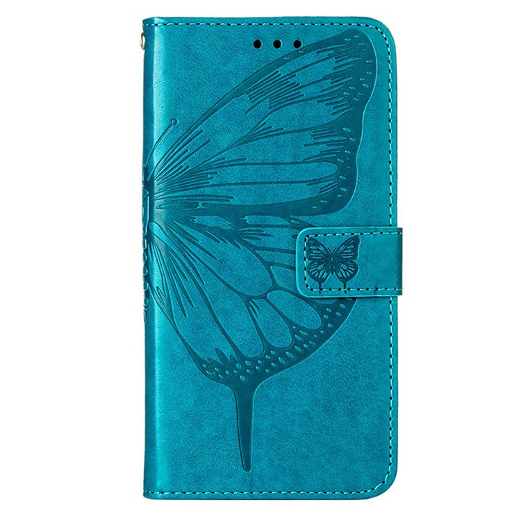 YB Imprinting Series-4 For Samsung Galaxy S23 FE Leather Wallet Case Butterfly Imprinted Phone Stand Cover with Strap - Blue