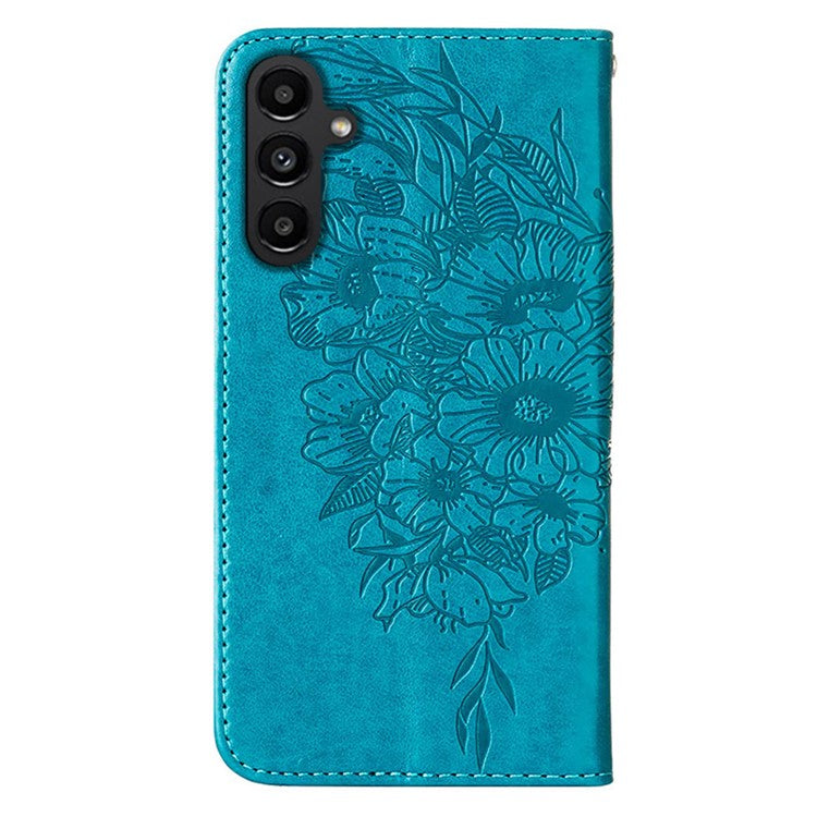 YB Imprinting Series-4 For Samsung Galaxy S23 FE Leather Wallet Case Butterfly Imprinted Phone Stand Cover with Strap - Blue