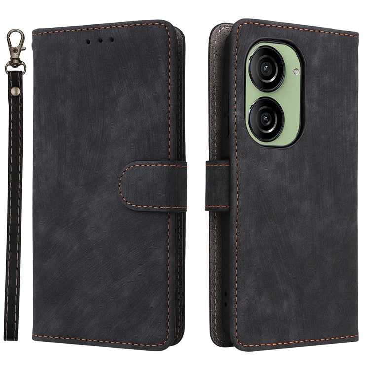 For Asus Zenfone 10 5G / Zenfone 9 5G Phone Case Wallet Stand Magnetic PU Leather RFID Blocking Cover with Strap - Black