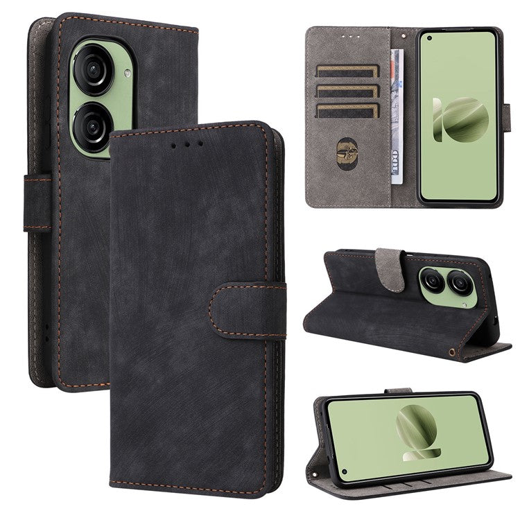 For Asus Zenfone 10 5G / Zenfone 9 5G Phone Case Wallet Stand Magnetic PU Leather RFID Blocking Cover with Strap - Black