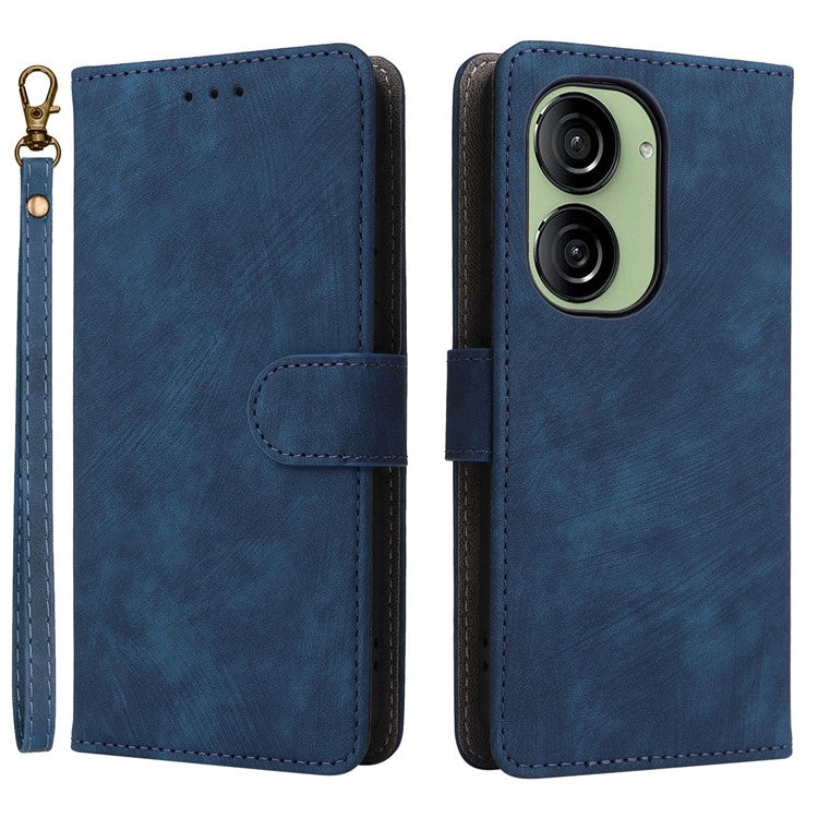 For Asus Zenfone 10 5G / Zenfone 9 5G Phone Case Wallet Stand Magnetic PU Leather RFID Blocking Cover with Strap - Blue