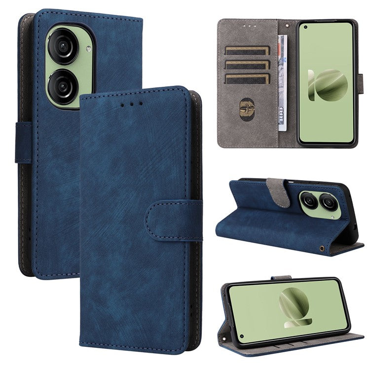 For Asus Zenfone 10 5G / Zenfone 9 5G Phone Case Wallet Stand Magnetic PU Leather RFID Blocking Cover with Strap - Blue