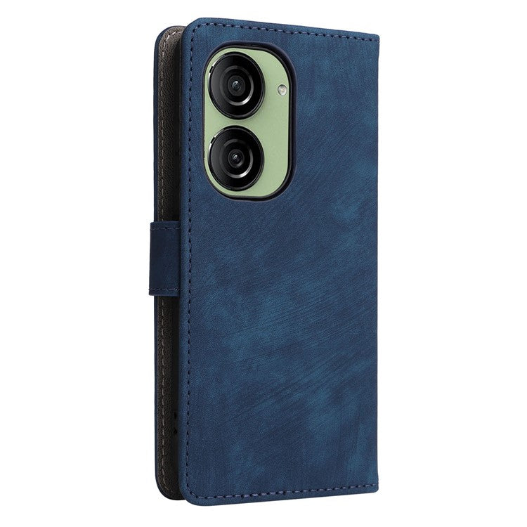 For Asus Zenfone 10 5G / Zenfone 9 5G Phone Case Wallet Stand Magnetic PU Leather RFID Blocking Cover with Strap - Blue