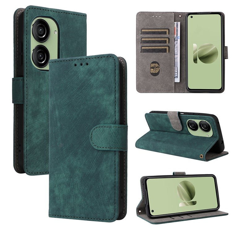 For Asus Zenfone 10 5G / Zenfone 9 5G Phone Case Wallet Stand Magnetic PU Leather RFID Blocking Cover with Strap - Green