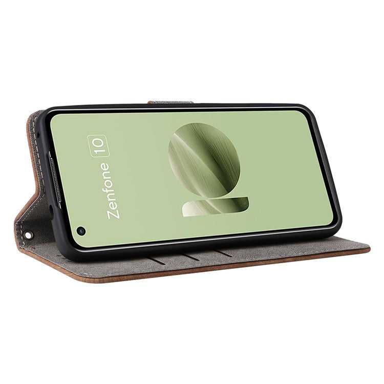 For Asus Zenfone 10 5G / Zenfone 9 5G Phone Case Wallet Stand Magnetic PU Leather RFID Blocking Cover with Strap - Brown