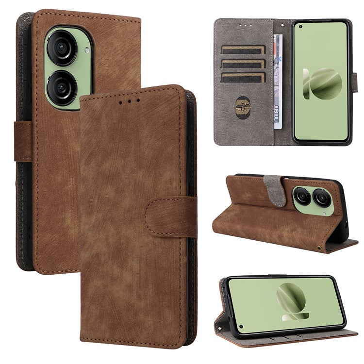 For Asus Zenfone 10 5G / Zenfone 9 5G Phone Case Wallet Stand Magnetic PU Leather RFID Blocking Cover with Strap - Brown