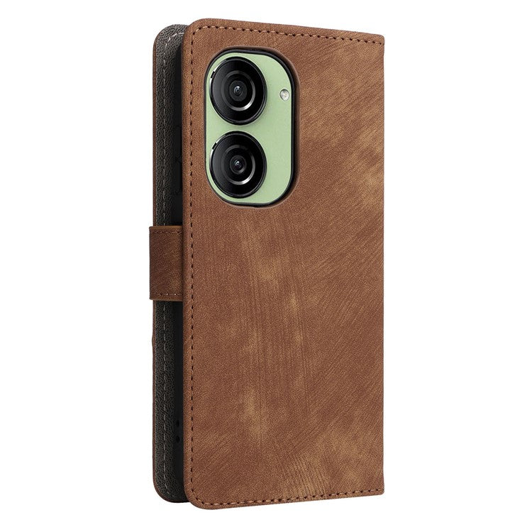 For Asus Zenfone 10 5G / Zenfone 9 5G Phone Case Wallet Stand Magnetic PU Leather RFID Blocking Cover with Strap - Brown