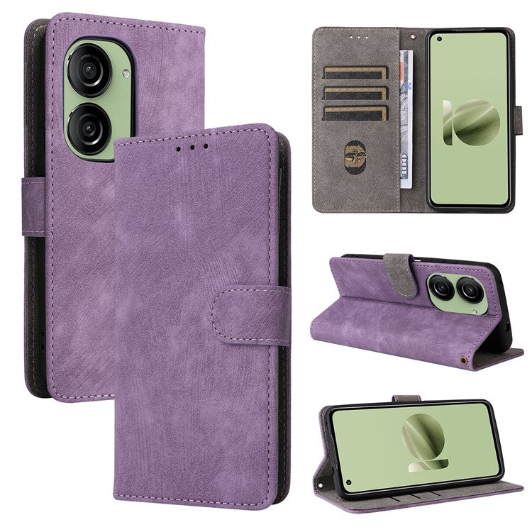 For Asus Zenfone 10 5G / Zenfone 9 5G Phone Case Wallet Stand Magnetic PU Leather RFID Blocking Cover with Strap - Purple