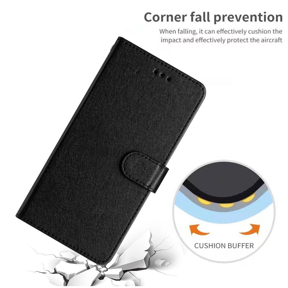Phone Wallet for Samsung Galaxy M23 5G / F23 5G Silk Texture PU Leather Stand Cover Hand Strap Flip Case - Black