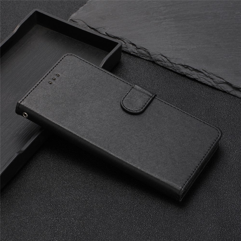 Phone Wallet for Samsung Galaxy M23 5G / F23 5G Silk Texture PU Leather Stand Cover Hand Strap Flip Case - Black