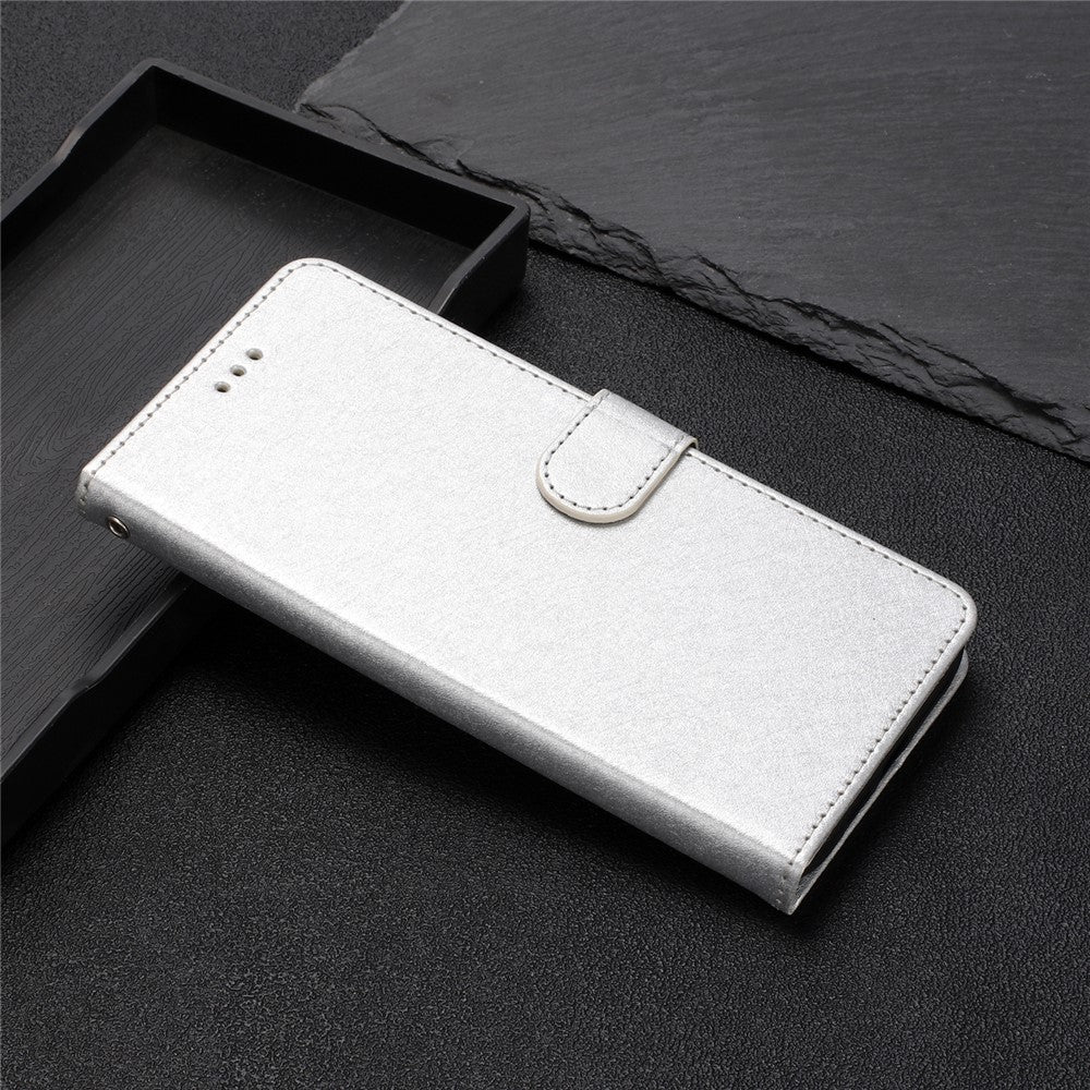 Phone Wallet for Samsung Galaxy M23 5G / F23 5G Silk Texture PU Leather Stand Cover Hand Strap Flip Case - Silver