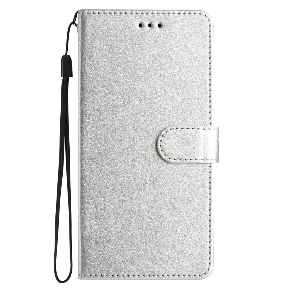 Phone Wallet for Samsung Galaxy M23 5G / F23 5G Silk Texture PU Leather Stand Cover Hand Strap Flip Case - Silver