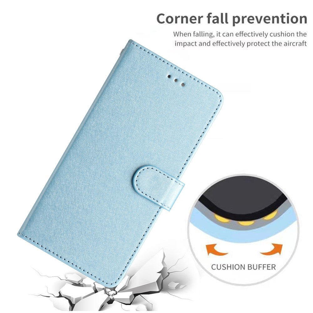 Anti-fall Phone Wallet for Samsung Galaxy M52 5G Silk Texture PU Leather Stand Cover Hand Strap Flip Case - Sky Blue