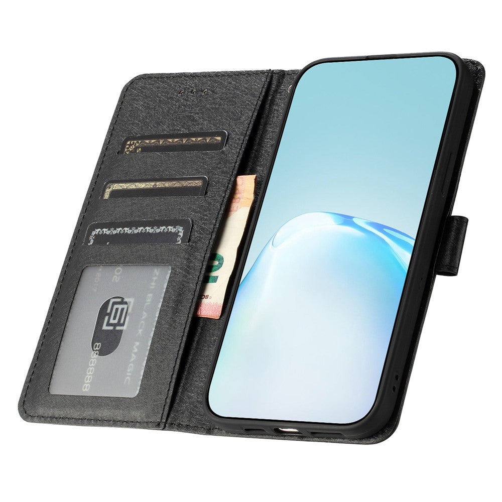 Anti-fall Phone Wallet for Samsung Galaxy M52 5G Silk Texture PU Leather Stand Cover Hand Strap Flip Case - Black