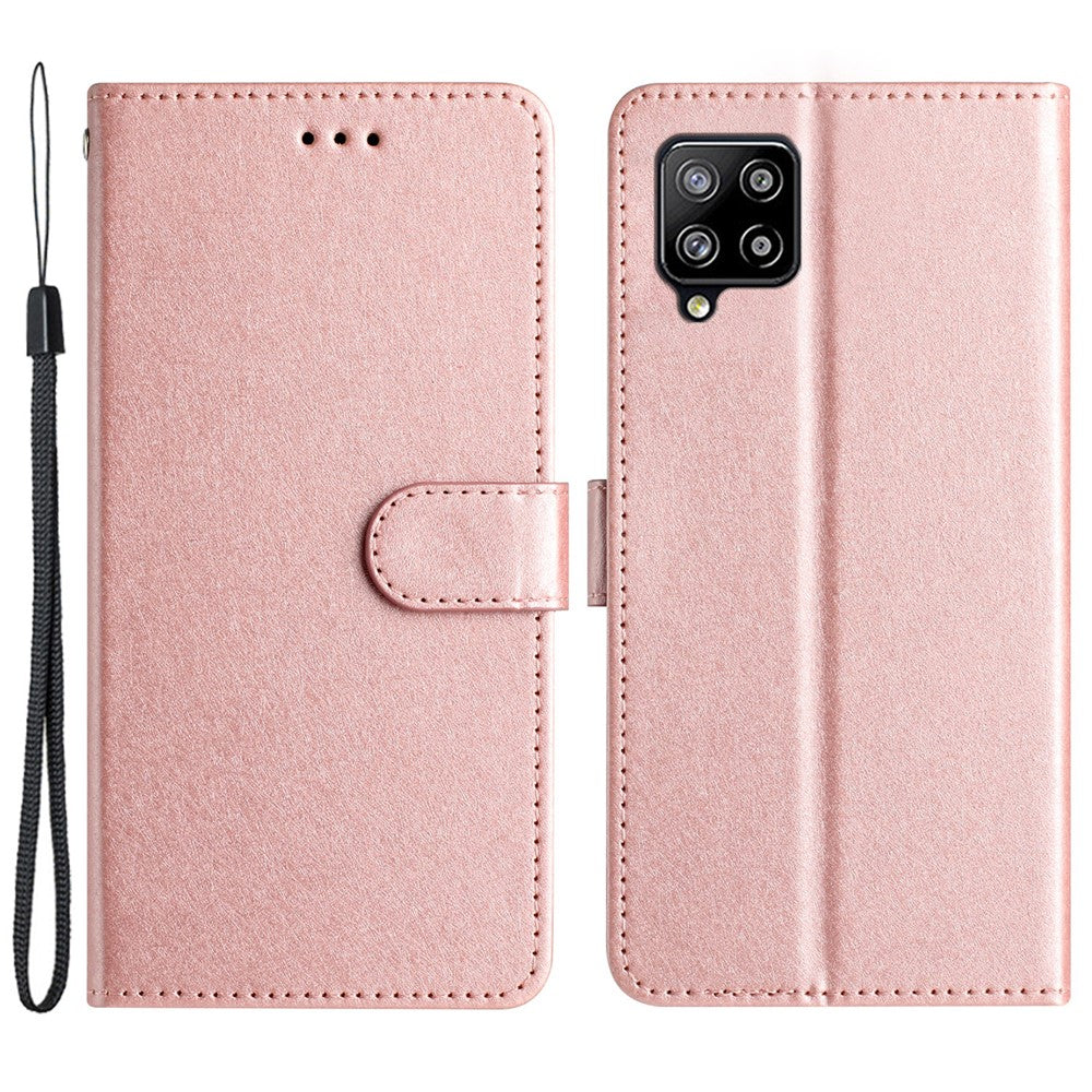 For Samsung Galaxy M32 (Global Version) 4G Wallet Phone Case Foldable Stand Silk Texture Leather Cover - Rose Gold