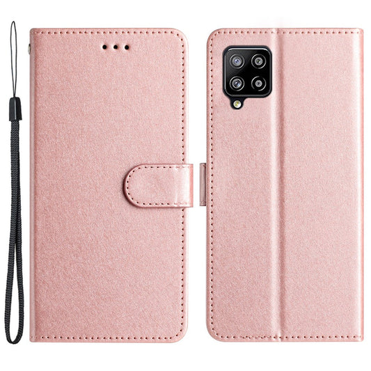 For Samsung Galaxy M32 (Global Version) 4G Wallet Phone Case Foldable Stand Silk Texture Leather Cover - Rose Gold