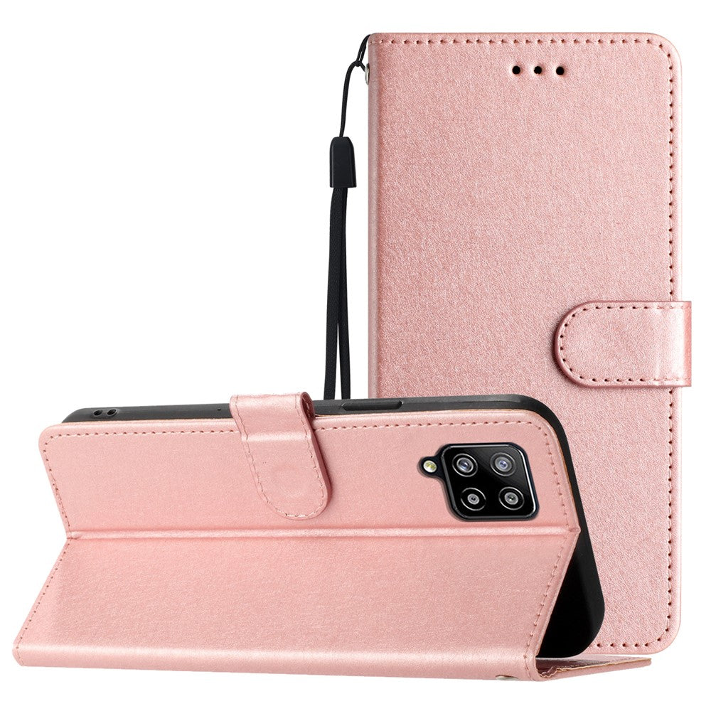 For Samsung Galaxy M32 (Global Version) 4G Wallet Phone Case Foldable Stand Silk Texture Leather Cover - Rose Gold