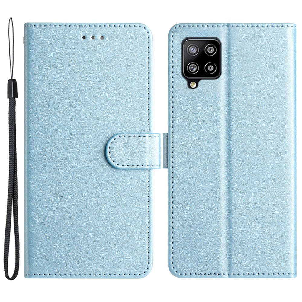 For Samsung Galaxy M32 (Global Version) 4G Wallet Phone Case Foldable Stand Silk Texture Leather Cover - Sky Blue