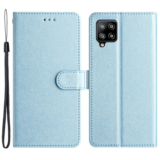 For Samsung Galaxy M32 (Global Version) 4G Wallet Phone Case Foldable Stand Silk Texture Leather Cover - Sky Blue