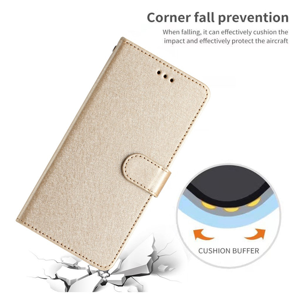 For Samsung Galaxy M32 (Global Version) 4G Wallet Phone Case Foldable Stand Silk Texture Leather Cover - Gold