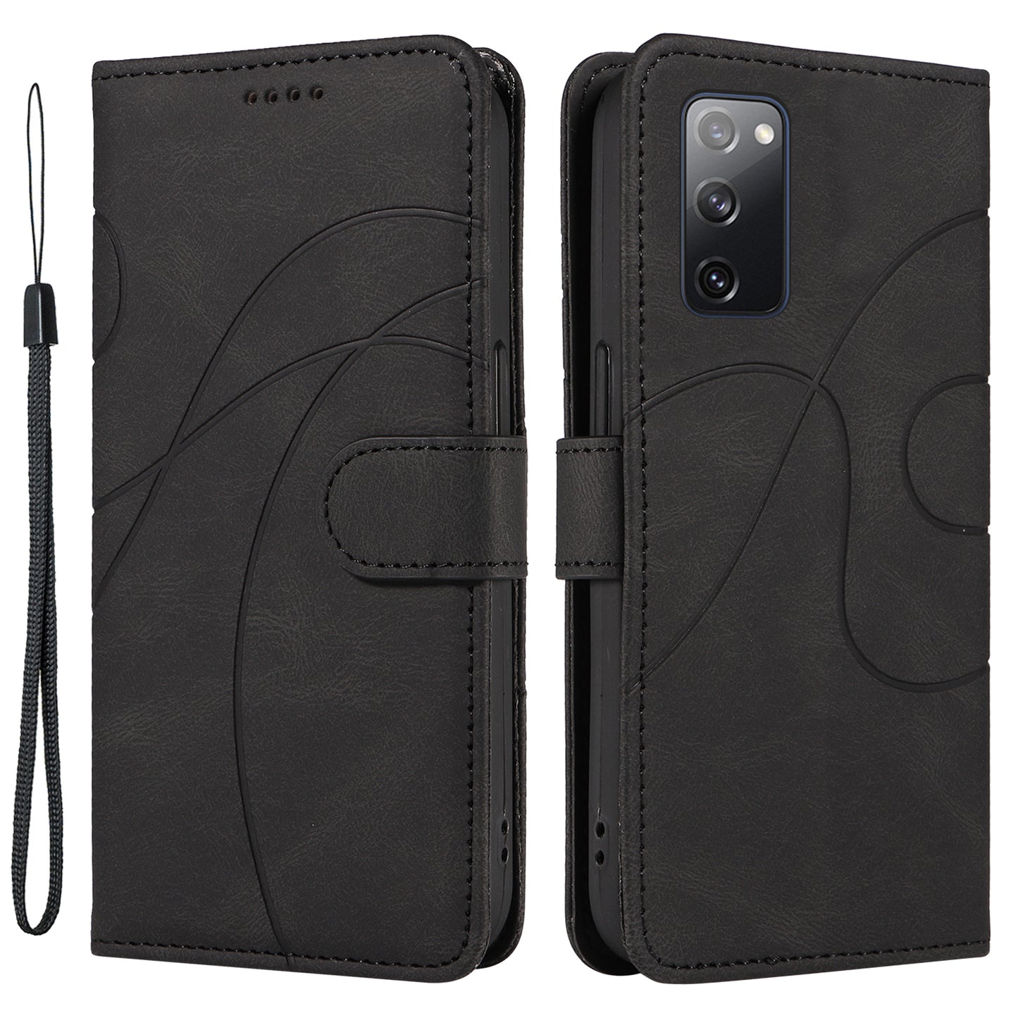For Samsung Galaxy S20 FE 5G / S20 FE / S20 FE 2022 / S20 Lite Wallet Leather Phone Cover Imprinted Stand Case - Black