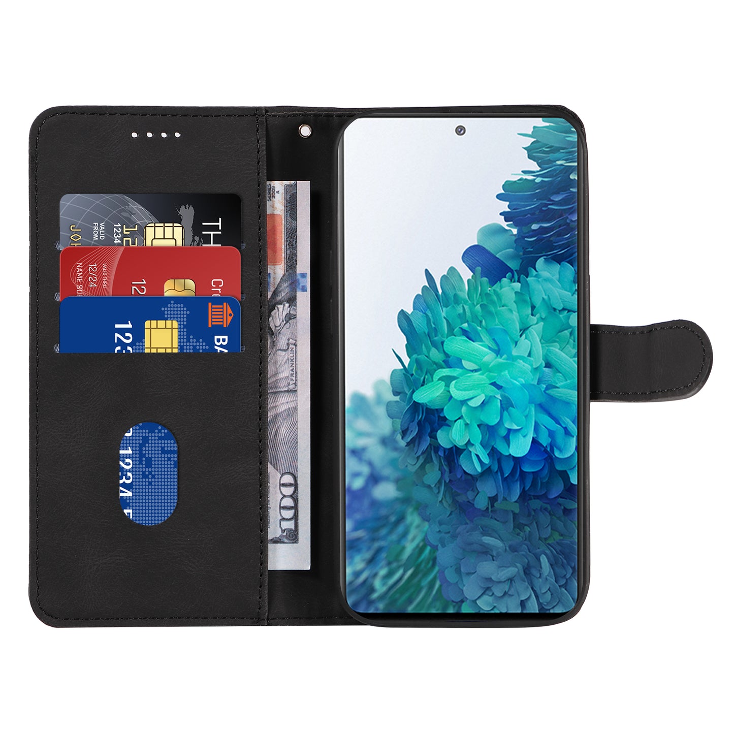 For Samsung Galaxy S20 FE 5G / S20 FE / S20 FE 2022 / S20 Lite Wallet Leather Phone Cover Imprinted Stand Case - Black