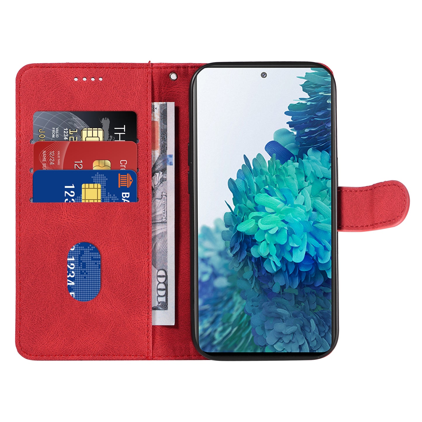 For Samsung Galaxy S20 FE 5G / S20 FE / S20 FE 2022 / S20 Lite Wallet Leather Phone Cover Imprinted Stand Case - Red