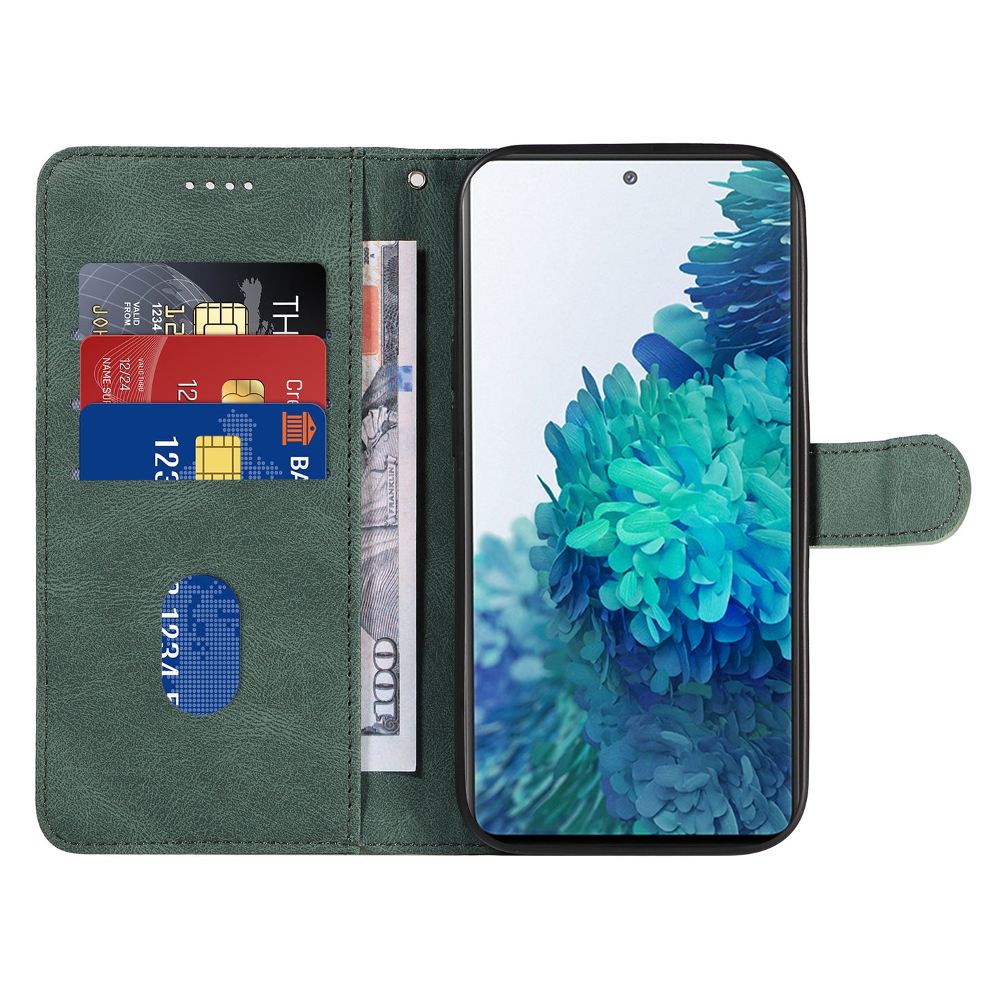 For Samsung Galaxy S20 FE 5G / S20 FE / S20 FE 2022 / S20 Lite Wallet Leather Phone Cover Imprinted Stand Case - Green