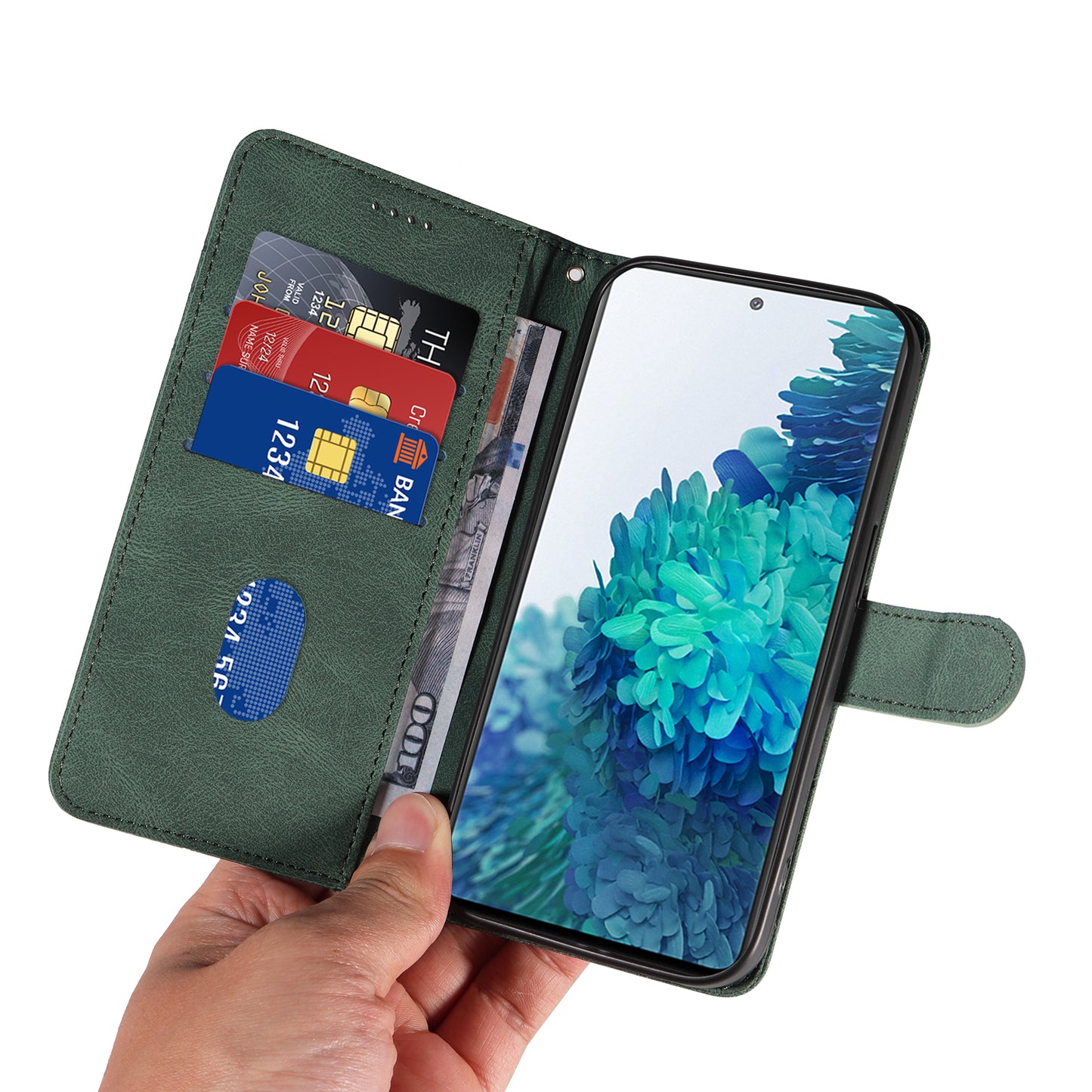 For Samsung Galaxy S20 FE 5G / S20 FE / S20 FE 2022 / S20 Lite Wallet Leather Phone Cover Imprinted Stand Case - Green