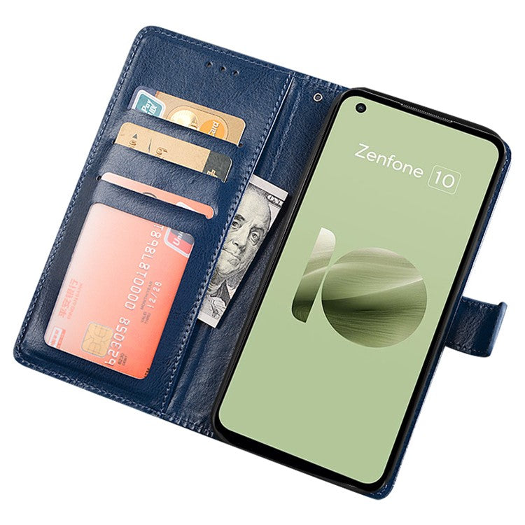 IDEWEI For Asus Zenfone 10 5G Shockproof Case Crazy Horse Texture Leather Wallet Phone Cover - Blue