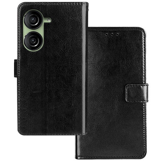 IDEWEI For Asus Zenfone 10 5G Shockproof Case Crazy Horse Texture Leather Wallet Phone Cover - Black